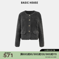 BASIC HOUSE/百家好高级感小香风皮草外套女气质上衣 灰色 S