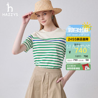 哈吉斯（HAZZYS）女装 2024春夏女士学院风条纹圆领T恤女ASTSE0BBE53 绿色GR 170/92A 42