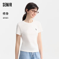 森马（Semir）短袖T恤女圆领修身简约2024夏字母打底衫休闲 本白10102 150/76A/XS