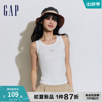 Gap女装2024夏季罗纹弹力圆领背心舒适修身无袖上衣429372 白色 165/84A(M) 亚洲尺码