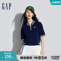 Gap 盖璞 女装2024春季新款亲肤柔软棒球领logo撞色短袖T恤上衣873957 海军蓝 165/84A(M)亚洲尺码