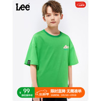 Lee儿童短袖T恤2024春夏纯棉后背LOGO印花宽松舒适运动上衣童装 绿色 130cm