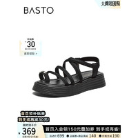 BASTO 百思图 2024夏季时尚简约复古罗马凉厚底女凉鞋M5081BL4 黑色 34