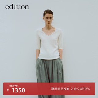 edition【精英衣橱系列】2024夏设计感小众V领棉麻针织上衣 漂白色 XS/155