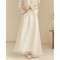 山有色白色半身裙夏季新款中式复古女装百搭通勤优雅气质仙女裙子
