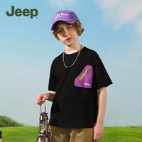 Jeep吉普儿童T恤短袖男童上衣童装纯棉宽松2024夏装打底衫上衣 黑色 130cm