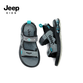 Jeep吉普儿童凉鞋夏季防滑男女童运动鞋2024夏款中大童露趾沙滩鞋 灰色 33码 鞋内长约21.0cm