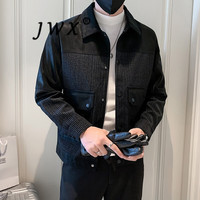 JWX 香港潮牌条纹拼接皮衣男士 潮流休闲翻领修身皮夹克 黑色 L 【120-140斤】