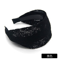 AiChoice蕾丝宽边发箍发卡带齿防滑头箍黑色遮白发超宽头饰女气质发饰简约 黑色