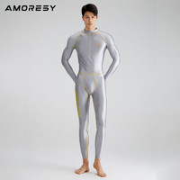 AMORESY Apollo系列前拉链长袖九分裤运动紧身光泽多功能连体衣 银色 XXXL