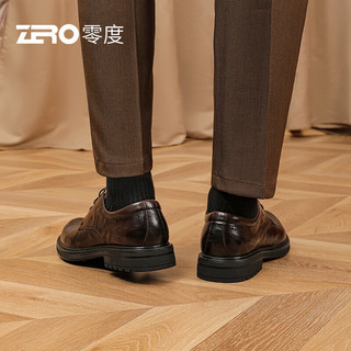 零度Zero男鞋真皮柔软透气经典简约商务通勤正装德比鞋上班黑皮鞋 暗棕 44