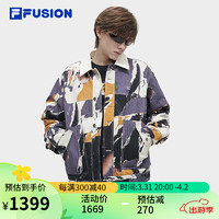 FILA FUSION斐乐潮牌棉服男2024春时尚休闲满印宽松翻领外套 185/104A/XXL