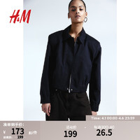 H&M2024春季女装时尚休闲潮流复古带垫肩飞行员夹克1223864 黑色 155/80A XS