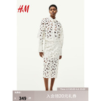 H&M女装裙子2024春季镂空刺绣缎质半身裙1232200 白色 165/80A