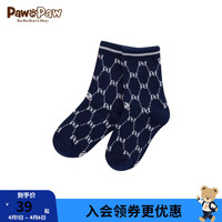 PawinPaw卡通小熊童装2024年春夏季男女童字母满印休闲短袜 Navy藏青色/59 012