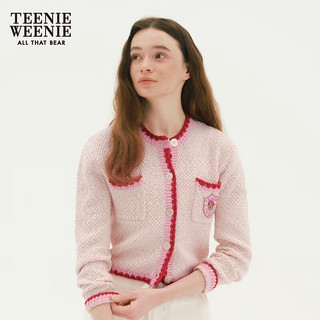 Teenie Weenie小熊女装2024春装小香风短款针织开衫设计感外套 浅粉色 165/M