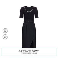 欧时力 假两件法式短袖连衣裙2024新夏配腰带小黑裙 黑色 L