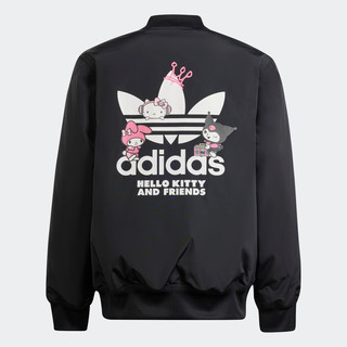 adidas运动夹克外套女大童春季阿迪达斯三叶草 黑色 128CM