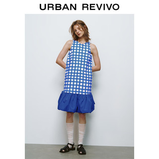 URBAN REVIVO 女士都市休闲撞色格子露背A型连衣裙 UWU740034