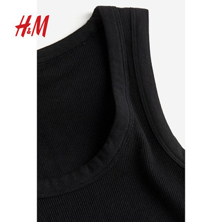 H&M2024春季女装时尚CleanFit简约质感罗纹紧身连衣裙1212770 黑色 155/80A XS