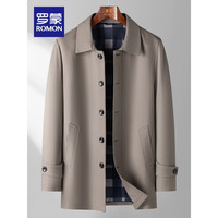 罗蒙风衣男中长款翻领2024春秋男士中青年时尚百搭爸爸装外套 卡其 195