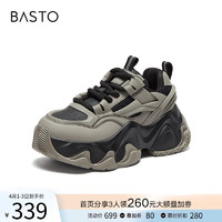 BASTO 百思图 23冬商场新款复古港风机车老爹鞋厚底增高女休闲鞋BA792DM3