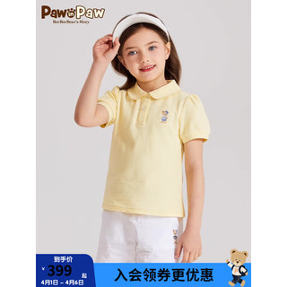PawinPaw卡通小熊童装2024年夏季女童翻领短袖T恤运动休闲 Yellow黄色/30 150