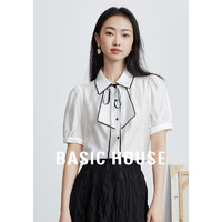 百家好（Basic House）夏季翻领泡泡袖气质设计感女衬衫-B0624H5M472 珍珠白 S