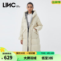 LINC Chic 金羽杰 LINC金羽杰连帽加厚羽绒服女长款过膝2021冬保暖直筒新潮90白鸭绒Y21808163 复古米白 M适合130斤以下