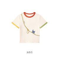 YeeHoO 英氏 婴童T恤2024夏季纯棉短袖套头衫轻薄透气户外短袖卡通上衣 浅杏白 120cm