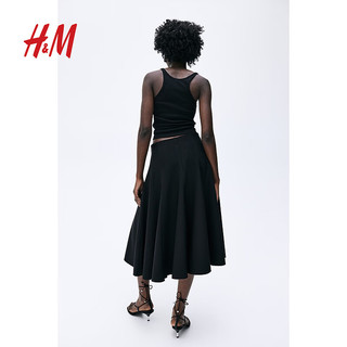 H&M女装裙子2024夏季中长款汗布A字半身裙1235540 黑色 155/64A XS