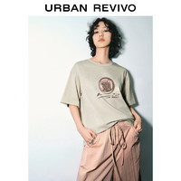 URBAN REVIVO 女士休闲印花棉质落肩圆领短袖T恤 UWV440101 卡其 XL