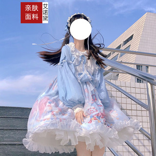 艾诺黛 原创OP洛丽塔裙子lolita日常洋装正新品连衣裙公主裙甜美 浅蓝色小裙子本体+发带 L