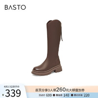 BASTO 百思图 冬商场新款加绒粗腿显瘦粗跟高筒骑士靴女长靴MD516DG2Y