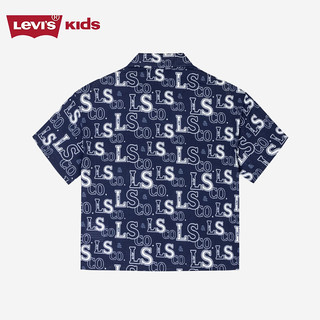 Levi's李维斯童装24夏季男童满印logo衬衫梭织短袖上衣 深靛蓝 110/52S(4T)