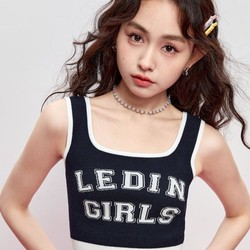 LEDIN 乐町 撞色字母短款上衣女马甲春季美式内搭针织背心