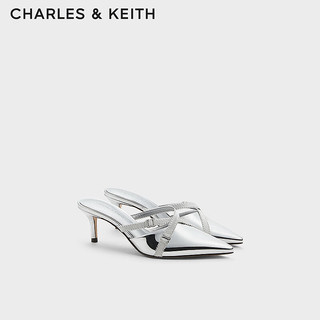 CHARLES&KEITH24夏法式尖头外穿细跟包头半拖鞋CK1-61720186 Silver银色 35