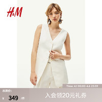 H&M女装上装2024春季亚麻混纺修身西装马甲1226858 白色 170/100A