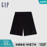 Gap女装2024夏季弹力打褶刺绣logo短裤宽松运动休闲裤876149 黑色 155/58A(XS)亚洲尺码