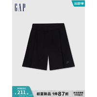 Gap女装2024夏季弹力打褶刺绣logo短裤宽松运动休闲裤876149 黑色 160/62A(S)亚洲尺码