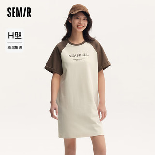 森马（Semir）连衣裙女印花宽松T恤裙2024夏撞色插肩袖短裙 咖色调00455 180/100A/XXXL