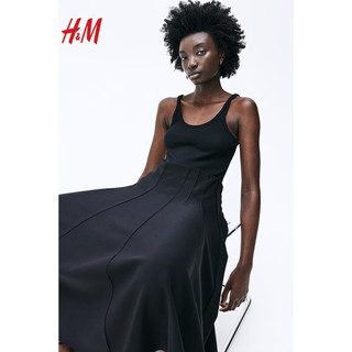 H&M女装裙子2024夏季中长款汗布A字半身裙1235540 黑色 165/80A M