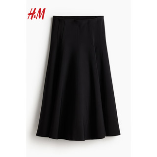 H&M女装裙子2024夏季中长款汗布A字半身裙1235540 黑色 165/80A M