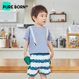 博睿恩（Pureborn）男女宝宝短裤夏季婴幼儿童清爽透气百搭裤子8个月-4岁 波浪小螃蟹 100cm