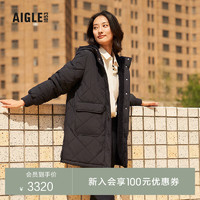 AIGLE艾高秋冬款WR防泼水户外保暖时尚双面穿长款棉服女士外套 黑色 AN376 42(175/96A)