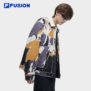 FILA FUSION斐乐潮牌棉服男2024春时尚休闲满印宽松翻领外套 米兰紫-PU 185/104A/XXL