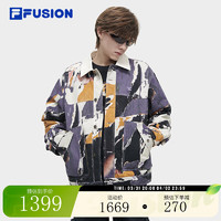 FILA FUSION斐乐潮牌棉服男2024春时尚休闲满印宽松翻领外套 米兰紫-PU 185/104A/XXL