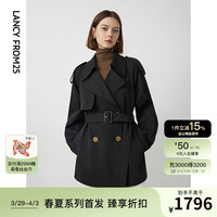 朗姿复古英伦风高级感宽松外套女2024年春季休闲收腰流行风衣 黑色 L