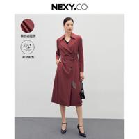 NEXY.CO 奈蔻 秋季时尚经典百搭红色气质风衣外套女士流行大衣