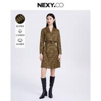 NEXY.CO 奈蔻 春季商务通勤纽扣格纹收腰短款连衣裙